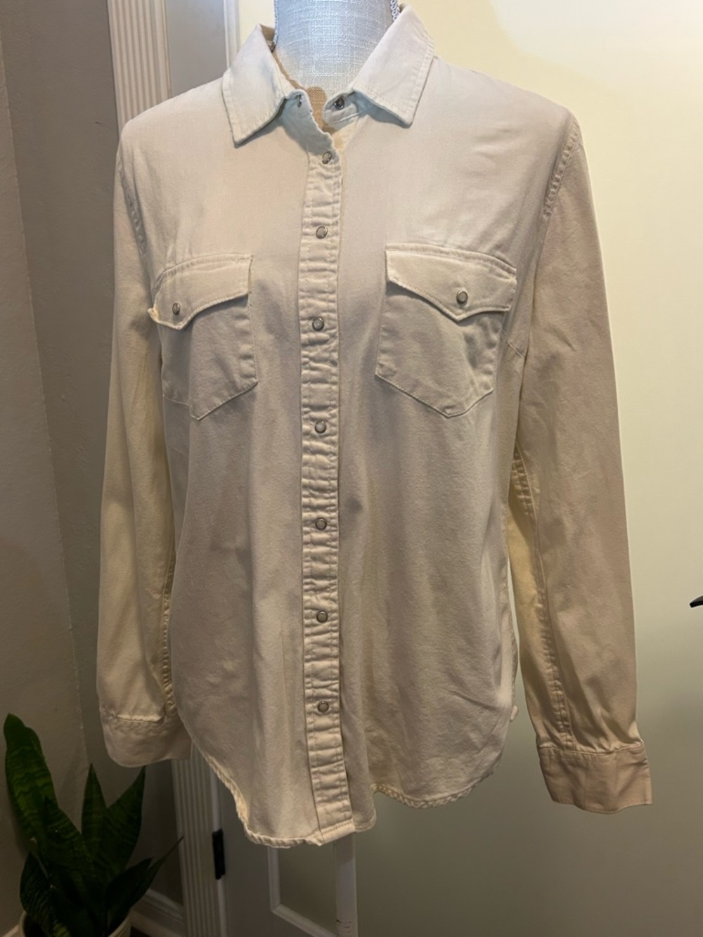 Aerie Classic Button-Front Shirt in off white size medium